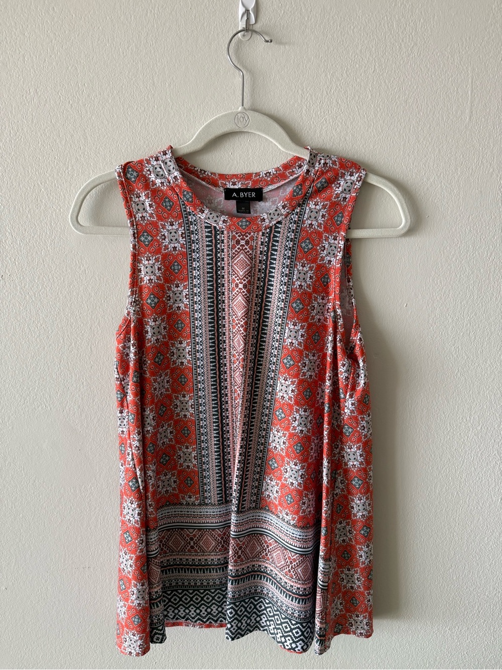 A. Byer Coral and Black Printed Sleeveless Tank